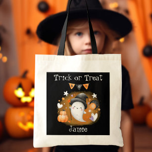 Cute Little Boo Orange Black Candy Halloween Tote Bag