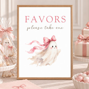 Cute Little Boo Pink Bow Baby Shower Favors Sign