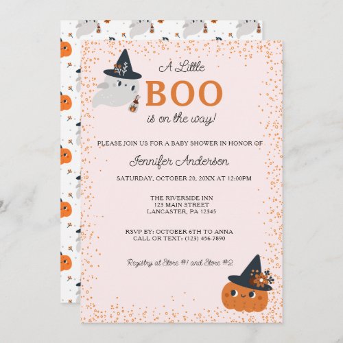 Cute Little Boo Pumpkin and Ghost Baby Shower Invitation