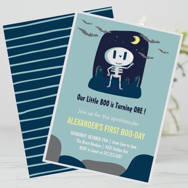 Cute Little boo Skull Boy Halloween 1st Birthday Invitation (Halloween-1st-Birthday-Invitation-Cute-Little-boo-skull-Boy-1)