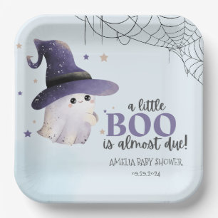 Cute little boo watercolor fall boy baby shower paper plates
