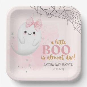 Cute little boo watercolor fall girl baby shower paper plates