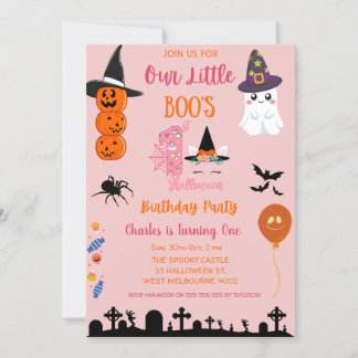 Cute Little Boos First Halloween Birthday Party Invitation
