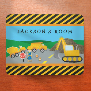 Cute Little Boy Construction Vehicle Monogrammed Door Sign