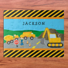 Cute Little Boy Construction Vehicle Monogrammed Jigsaw Puzzle at Zazzle