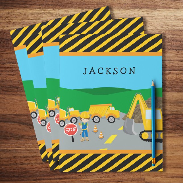Cute Little Boy Construction Vehicle Monogrammed Pocket Folder (Creator Uploaded)