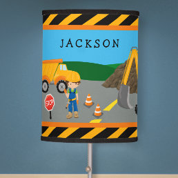 Cute Little Boy Construction Vehicle Monogrammed Table Lamp