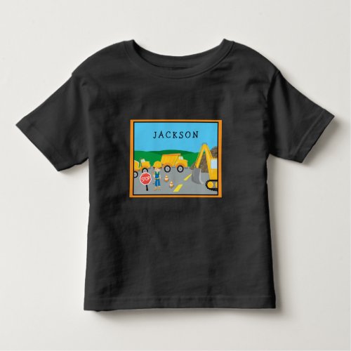 Cute Little Boy Construction Vehicle Monogrammed Toddler T_shirt