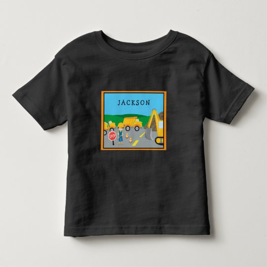 Cute Little Boy Construction Vehicle Monogrammed Toddler Tshirt