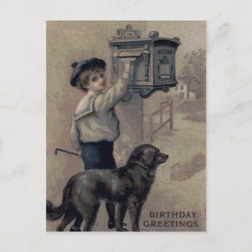 Cute Little Boy Dog Mailbox Letter Postcard