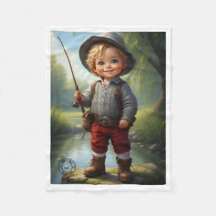 Cute Little Boy Fishing Fleece Baby Blanket