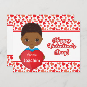 Cute Little Boy Holding St. Valentine Heart Card