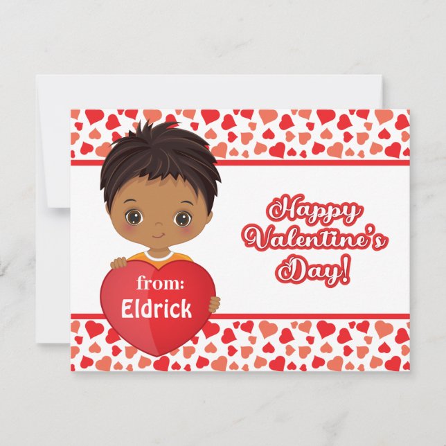 Cute Little Boy Holding St. Valentine Heart Card (Front)