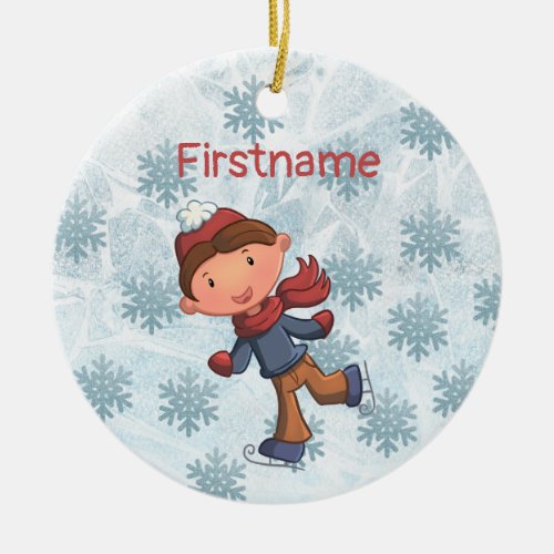 Cute little boy ice skating ornament