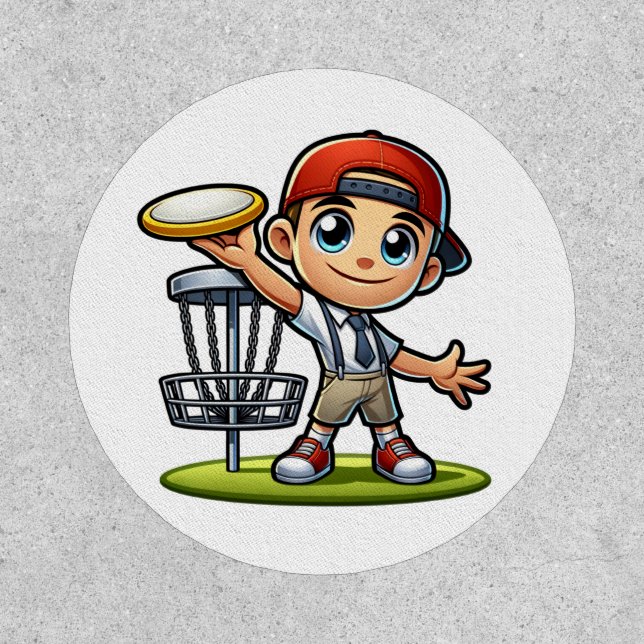 Cute Little Boy Playing Disc Golf Patch (Front)