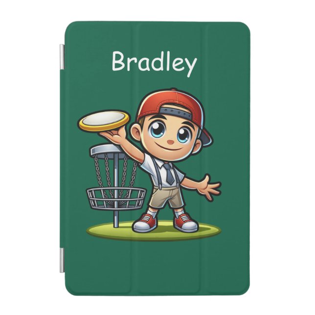 Cute Little Boy Playing Disc Golf Personalized iPad Mini Cover (Front)