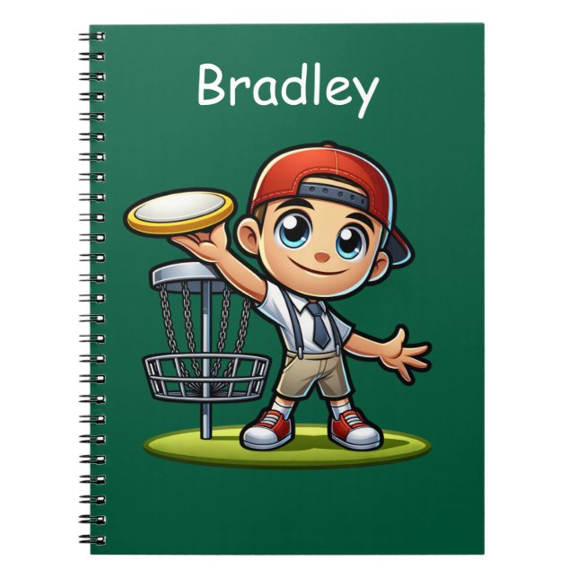 Cute Little Boy Playing Disc Golf Personalized Notebook (Front)