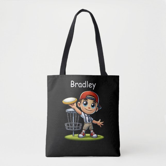 Cute Little Boy Playing Disc Golf Personalized Tote Bag (Front)