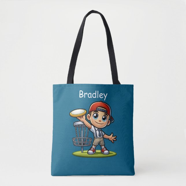 Cute Little Boy Playing Disc Golf Personalized Tote Bag (Front)