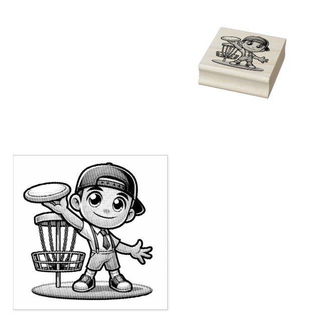 Cute Little Boy Playing Disc Golf Rubber Stamp (Stamped)