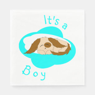 Cute Little Boy Sleepy Puppy Dog Baby Shower Napkins