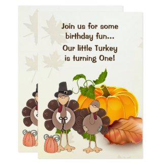 Cute Little Boy Turkey Thanksgiving 1st Birthday Card