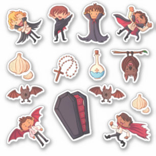 Cute Little Boy Vampires Halloween Sticker