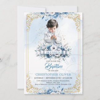 Cute little boy with jewelry white clothes Baptism Invitation