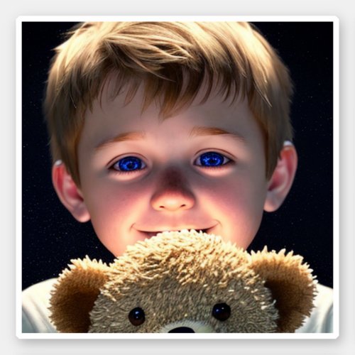 Cute Little Boy with Teddy Bear Sticker