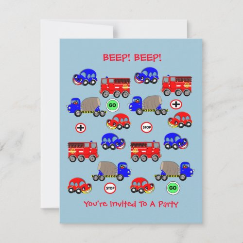 Cute Little Boys Car Theme Baby Shower _ Birthday Invitation