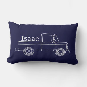 Cute Little Boy's Retro Pick Up Truck and Train Lumbar Pillow