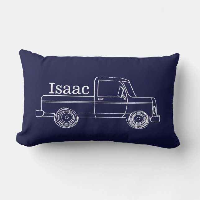 Cute Little Boy's Retro Pick Up Truck and Train Lumbar Pillow (Front)