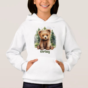 Cute little brown bear add name hoodie