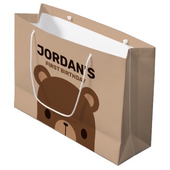 Cute Little Brown Bear Birthday Large Gift Bag by chingchingstudio at Zazzle