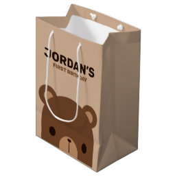 Cute Little Brown Bear Birthday Medium Gift Bag