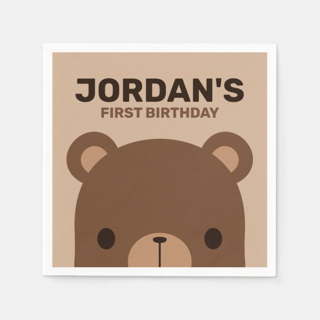 Cute Little Brown Bear Birthday Napkins (Front)