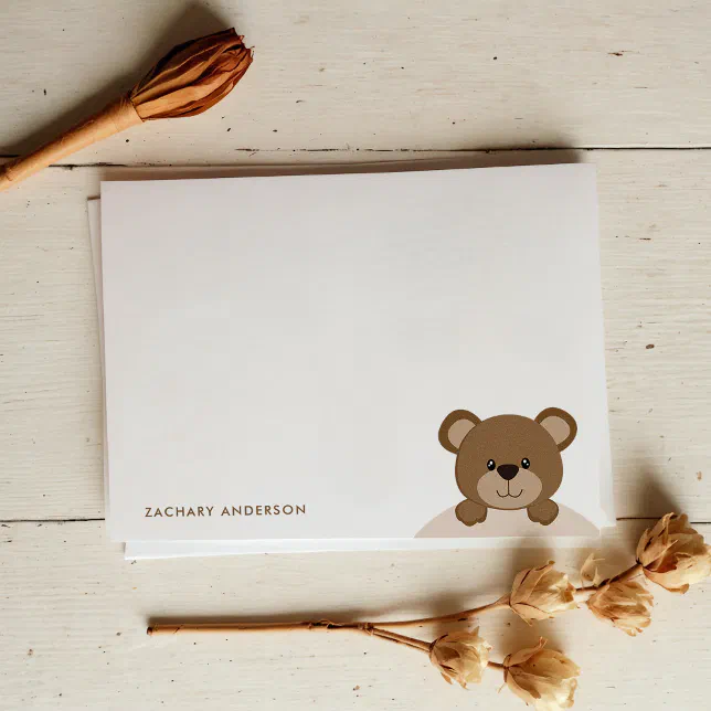 Cute Little Brown Bear Kids Name Stationery Note Card | Zazzle