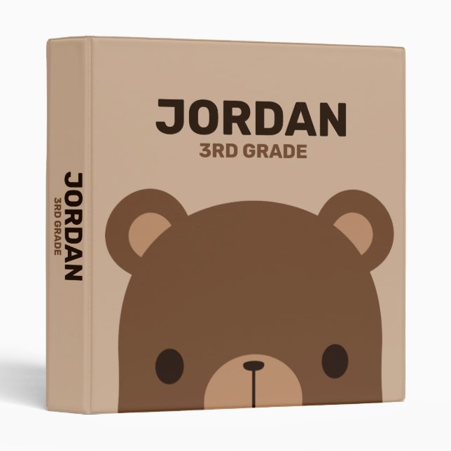 Cute Little Brown Bear with Personalized Name 3 Ri Ring Binder (Front/Spine)