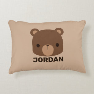 Cute Little Brown Bear with Personalized Name Acce Accent Pillow