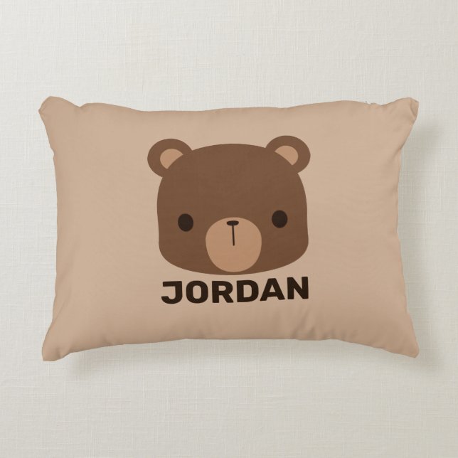 Cute Little Brown Bear with Personalized Name Acce Accent Pillow (Front)