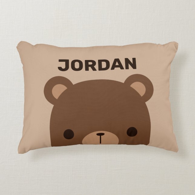 Cute Little Brown Bear with Personalized Name Accent Pillow (Front)