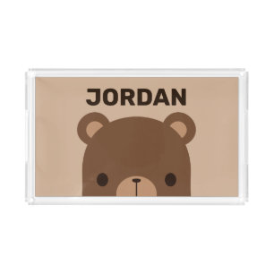 Cute Little Brown Bear with Personalized Name Acrylic Tray