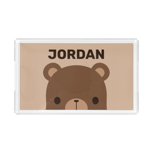 Cute Little Brown Bear with Personalized Name Acrylic Tray (Front)