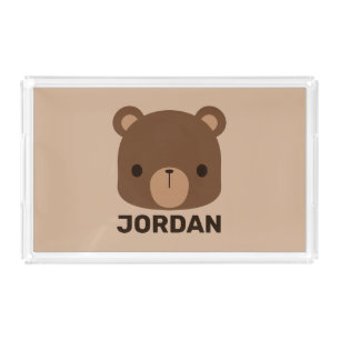 Cute Little Brown Bear with Personalized Name Acrylic Tray
