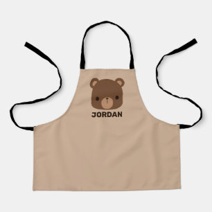Cute Little Brown Bear with Personalized Name Apron