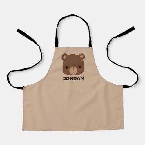 Cute Little Brown Bear with Personalized Name Apron