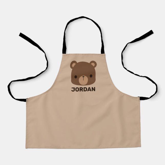 Cute Little Brown Bear with Personalized Name Apron (Front)