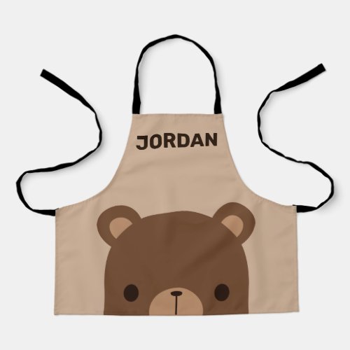 Cute Little Brown Bear with Personalized Name Apron