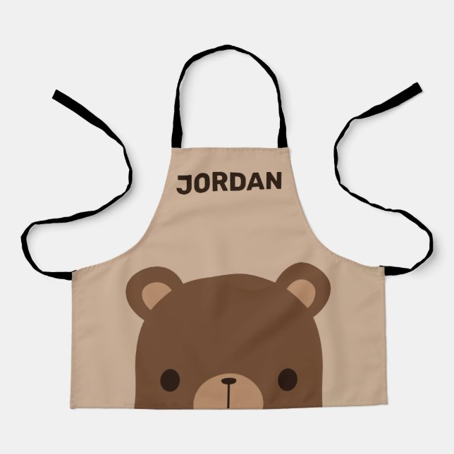 Cute Little Brown Bear with Personalized Name Apron (Front)