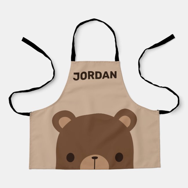 Cute Little Brown Bear with Personalized Name Apron